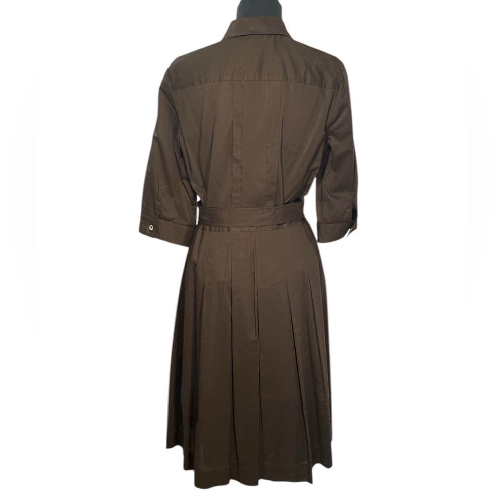 Poplin fit and flare Audrey V-neck shirt dress pleated librarian 50s wife midi - Picture 3 of 9